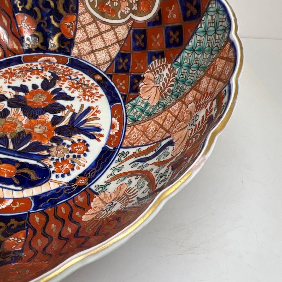 古伊万里　染錦　菊割大鉢　幅約30.7㎝　タサオ　東さ8-0119①