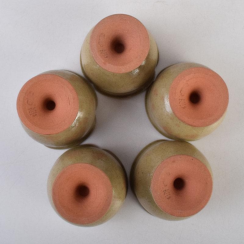 和食器　虫明焼　松本学作　足付向付　五客　共箱　V R9384H