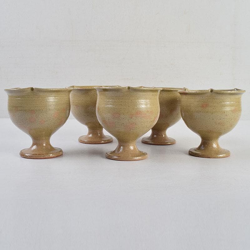 和食器　虫明焼　松本学作　足付向付　五客　共箱　V R9384H