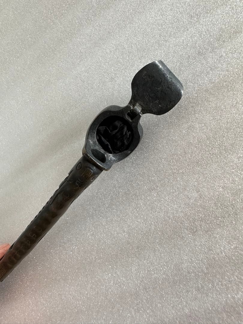 龍文堂造　銅矢立　銀象嵌