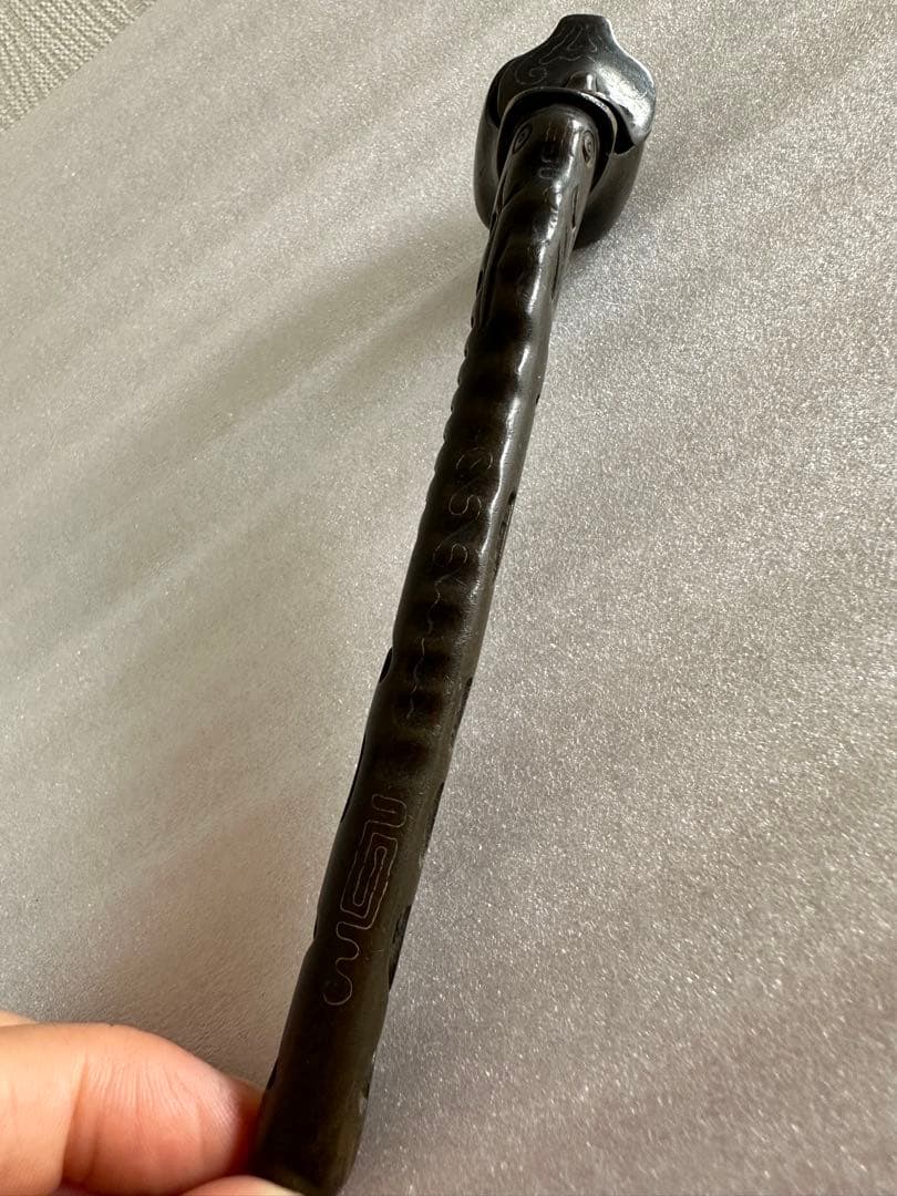 龍文堂造　銅矢立　銀象嵌