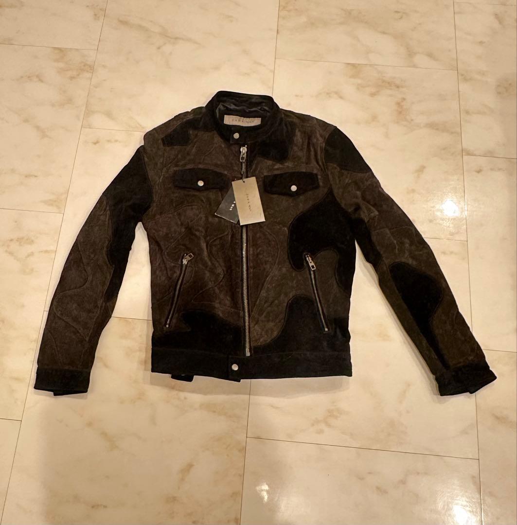 ZARA MAN シングルライダースジャケット ダークブラウン/ブラック M