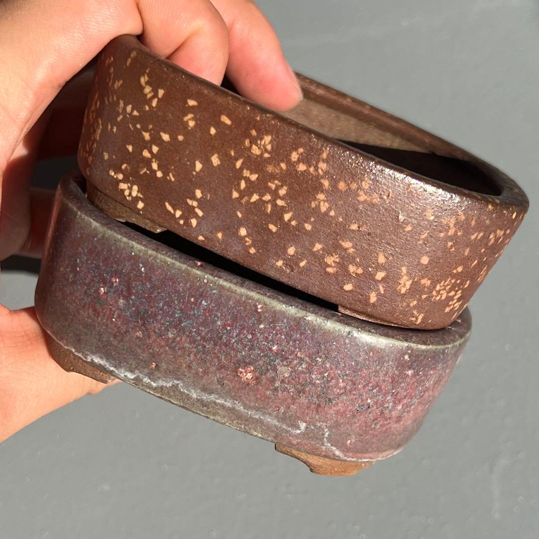 631.平安虹泉2点 長方 桃花泥 小品盆栽 盆栽鉢 9.3*8.2*3.6cm