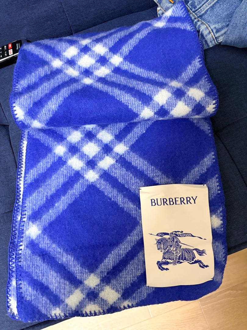 BURBERRY 青と白のチェック柄マフラー