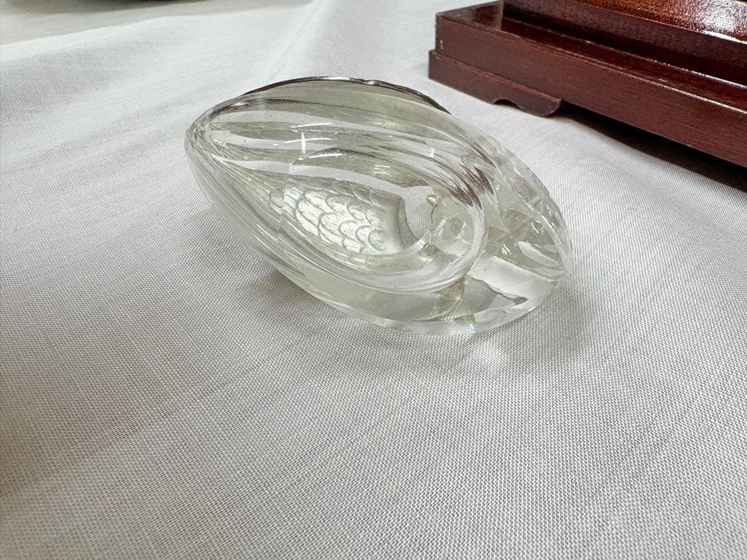 銀製　鴛鴦 オシドリ　ガラス製 置物 ケース入り