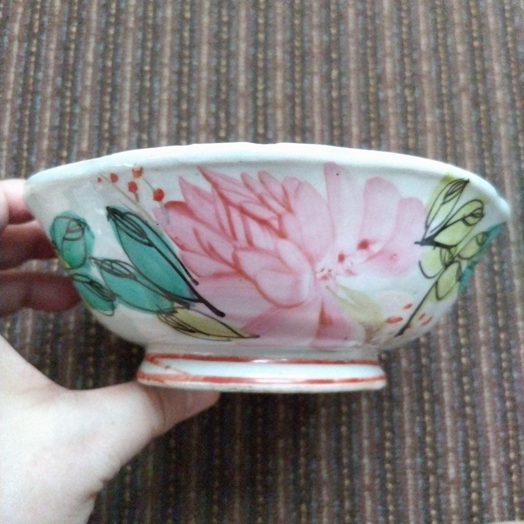 中国古玩　民国時代　碗　牡丹／芍薬？　蓮？　梅　「萬古」