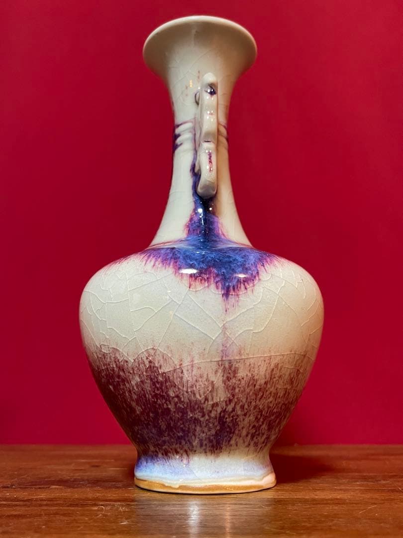 鈞窯耳付花入 裏千家十六代 坐忘斎 書付箱 美品 均窯 辰砂