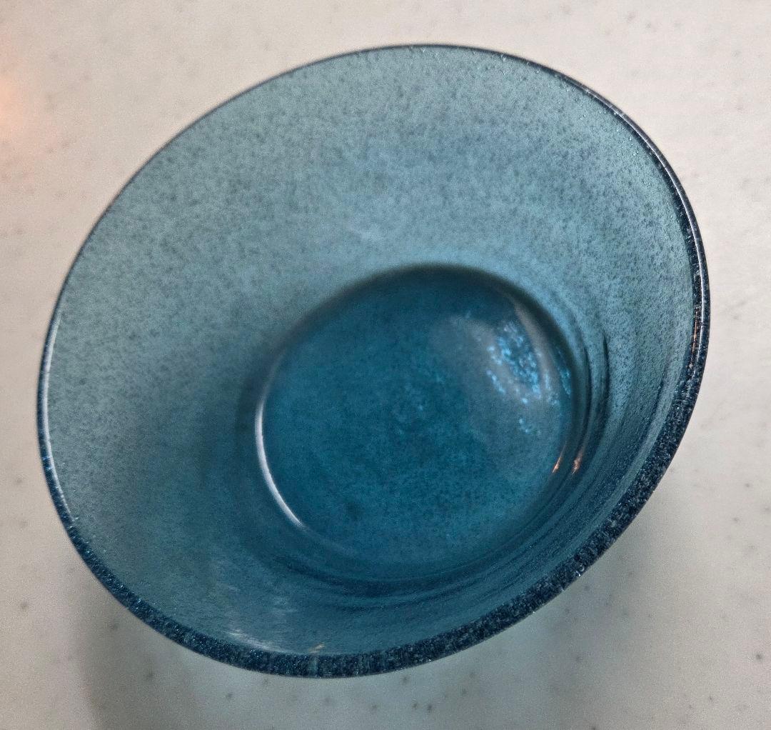 小谷真三/眞三 吹きガラス　ブルー 倉敷ガラス 気泡 直径13.5cm ボウル