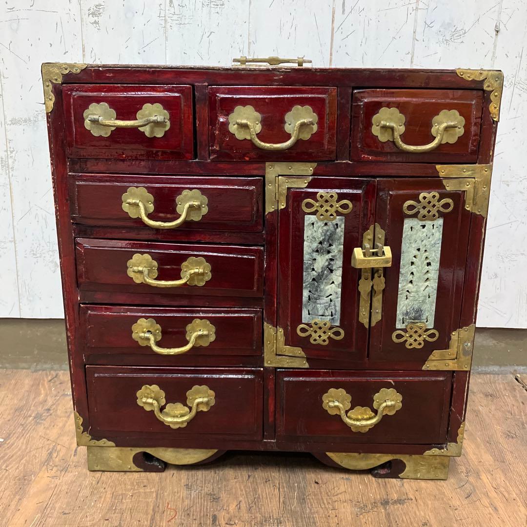 A-3 中国美術 薬箪笥風 小型箪笥 チェスト 抽斗8杯 飾台 道具箱 骨董品