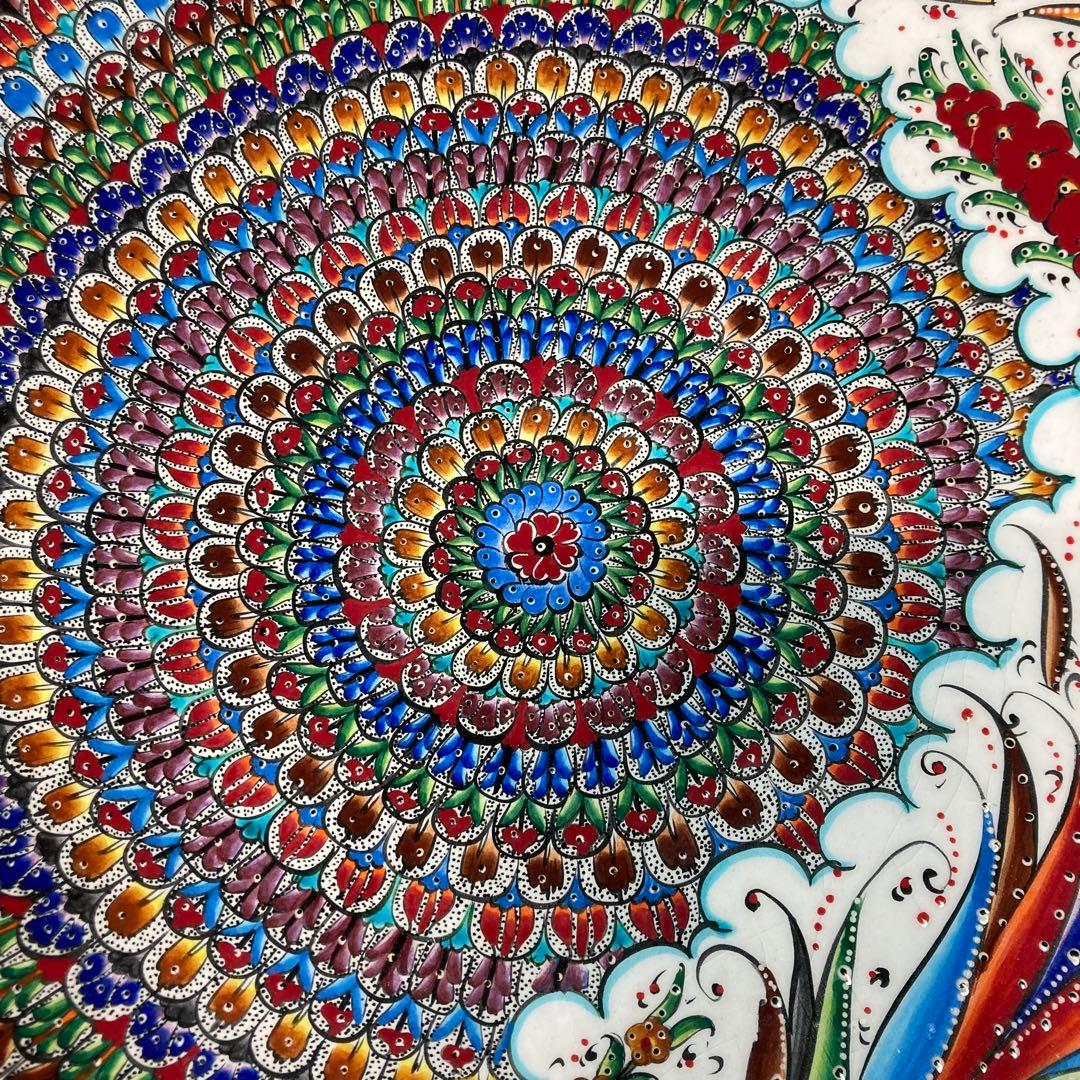 トルコ アバノス産 飾り皿 大皿 陶器 トルコ陶芸 皿立付 直径約55cm