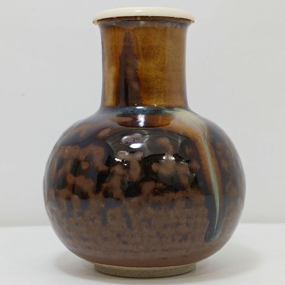 Y2167-12 茶道具 比古焼 藤崎寿山造 鶴首茶入 共箱 西陣織仕覆付　う