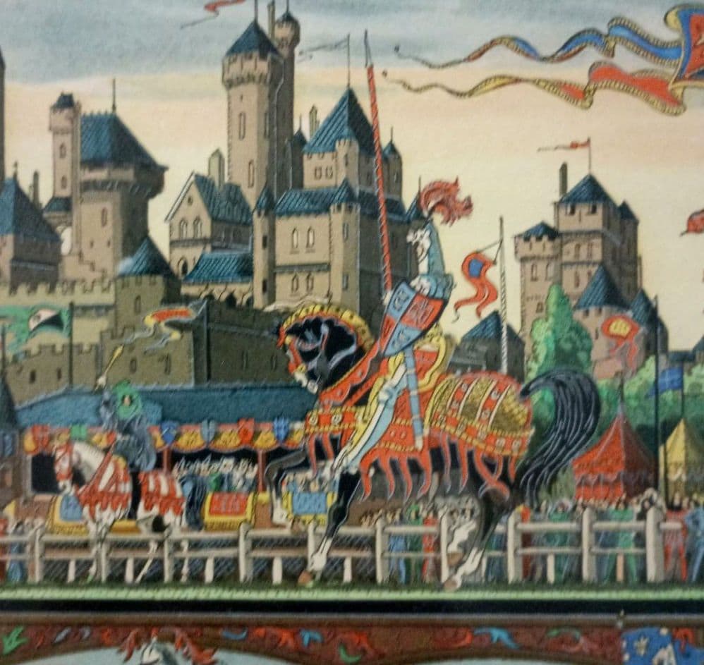 お値下げ　額装　J．Gradassi「シェークスピア劇　トーナメント戦」　細密画