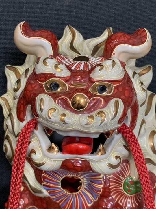 小槌獅子　九谷焼狛犬　置物　シーサー