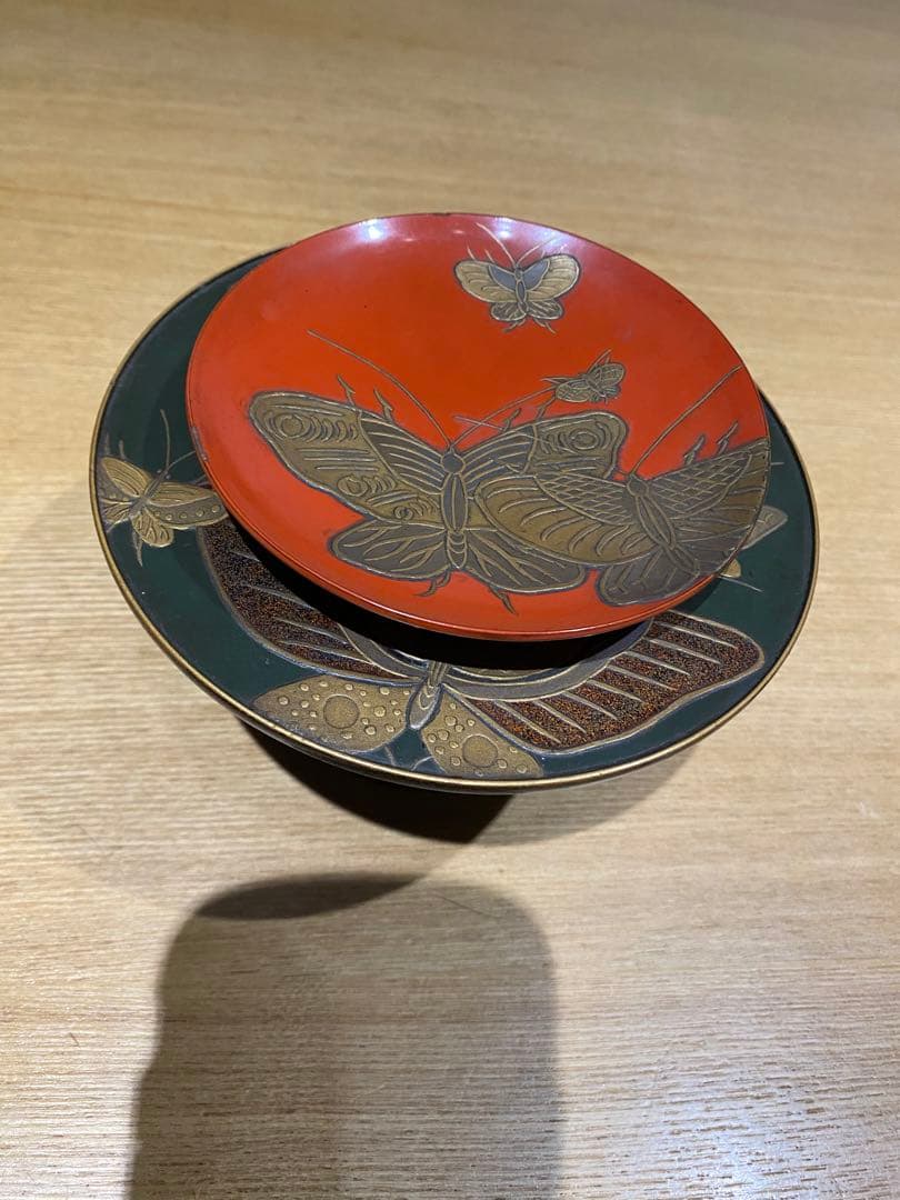 骨董　盃台　皿　蝶々☆アンティーク