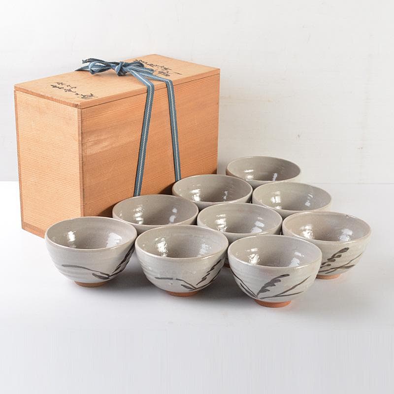 Pan茶道具　平安　宮川香雲作　絵唐津　数茶碗　九客　共箱　M　5833A