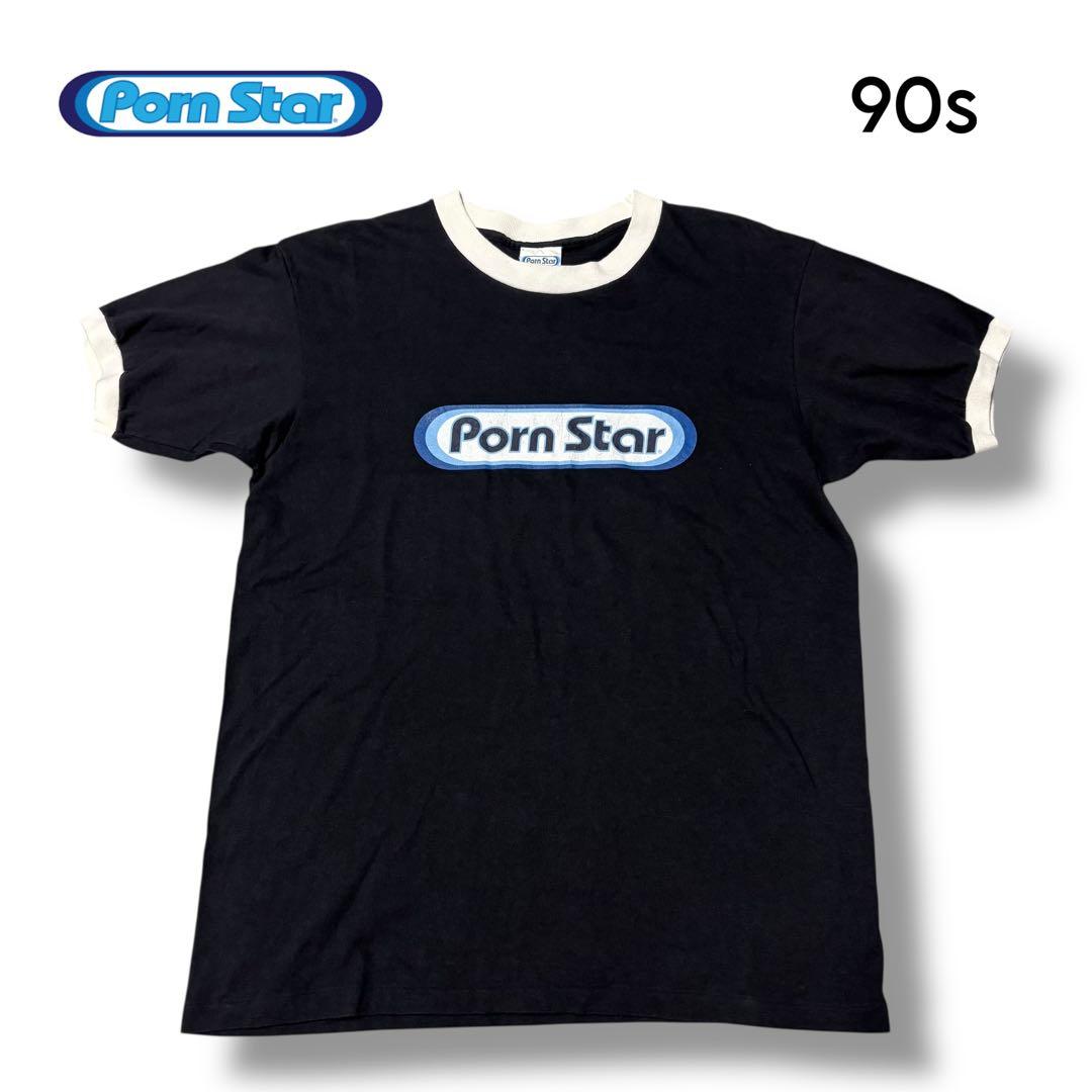 【Porn Star】90s USA製 Oval Logo Ringer Tee