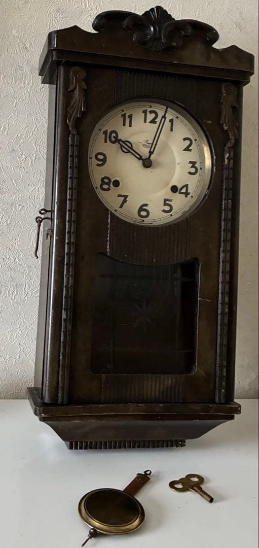 昭和レトロ　ヴィンテージ　振り子時計　 木製柱壁掛け時計