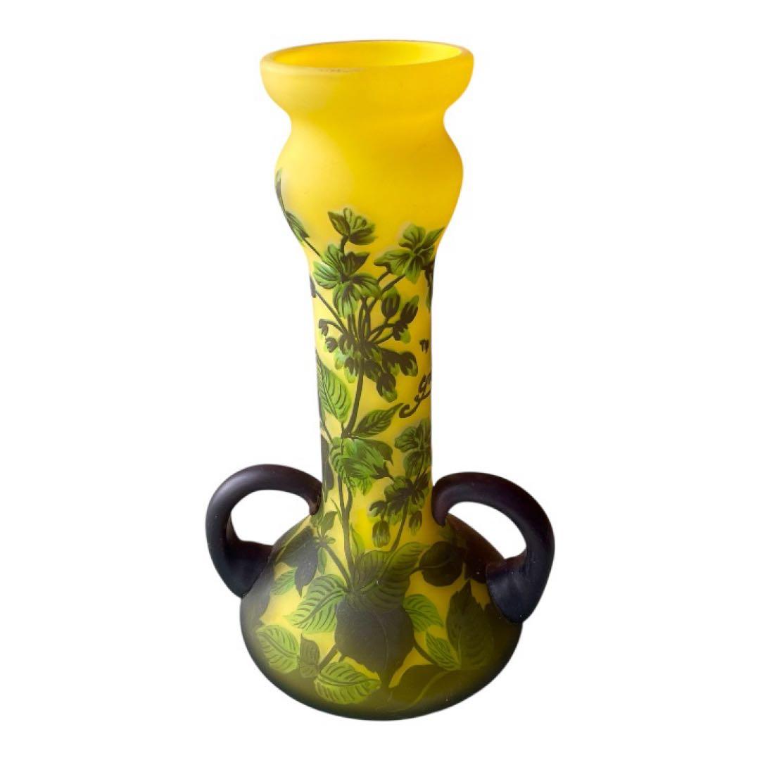 アール・ヌーヴォー様式 ガレ風 ガラス花瓶エミール・ガレ刻印あり アンティーク調