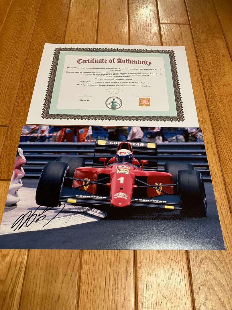 アラン　プロスト　フェラーリ　直筆サイン　モナコGP 証明書付き　1990