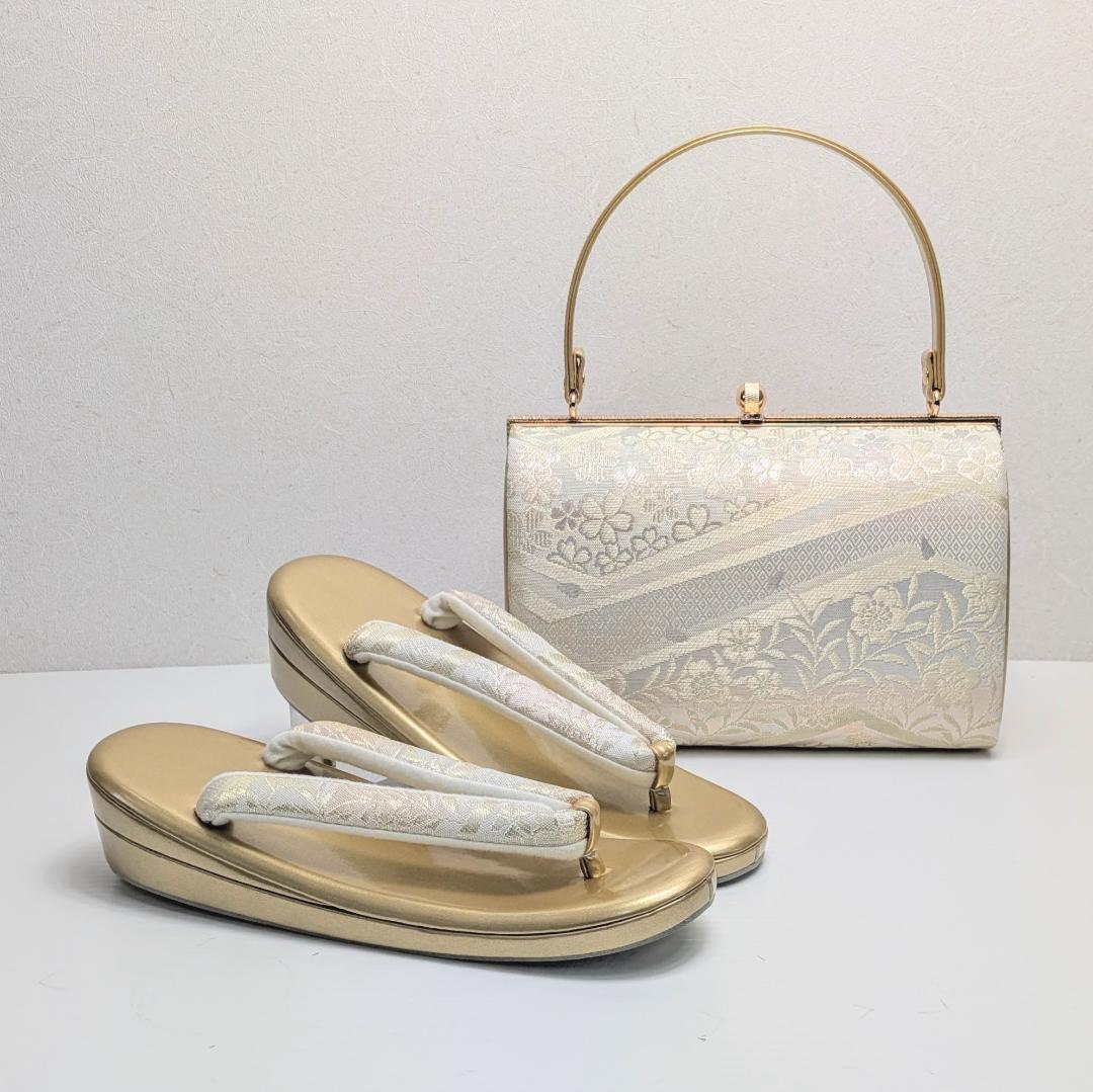 草履バッグセット ゴールド フォーマル 帯地 ゴールド S〜Lサイズ u777
