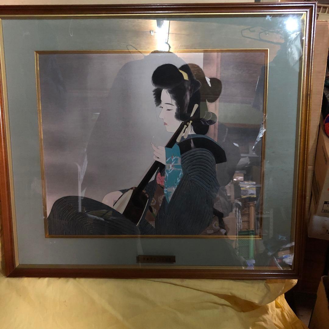 伊藤深水　つまびき木版画