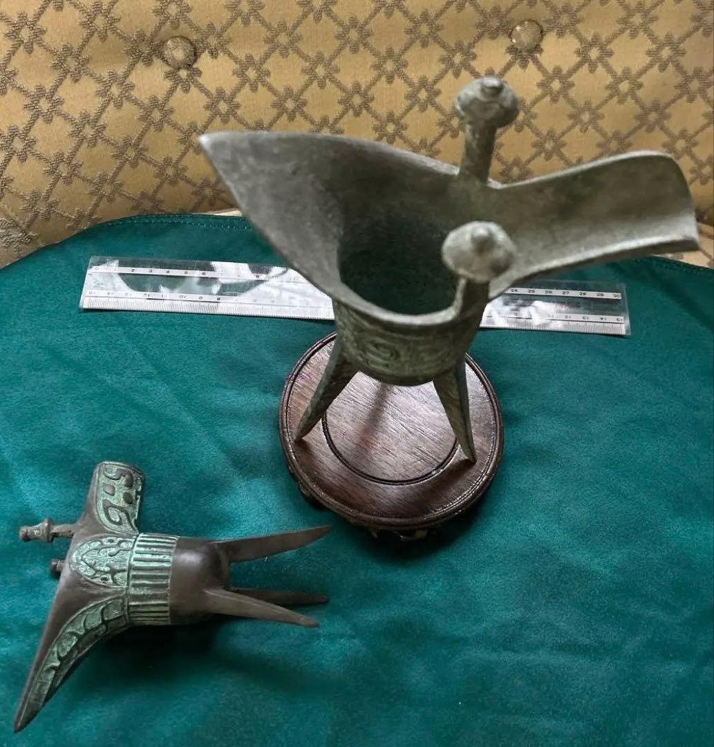 ★ 新品未使用】中国青銅器　爵　大小2点セット　飾り台付き　レプリカ
