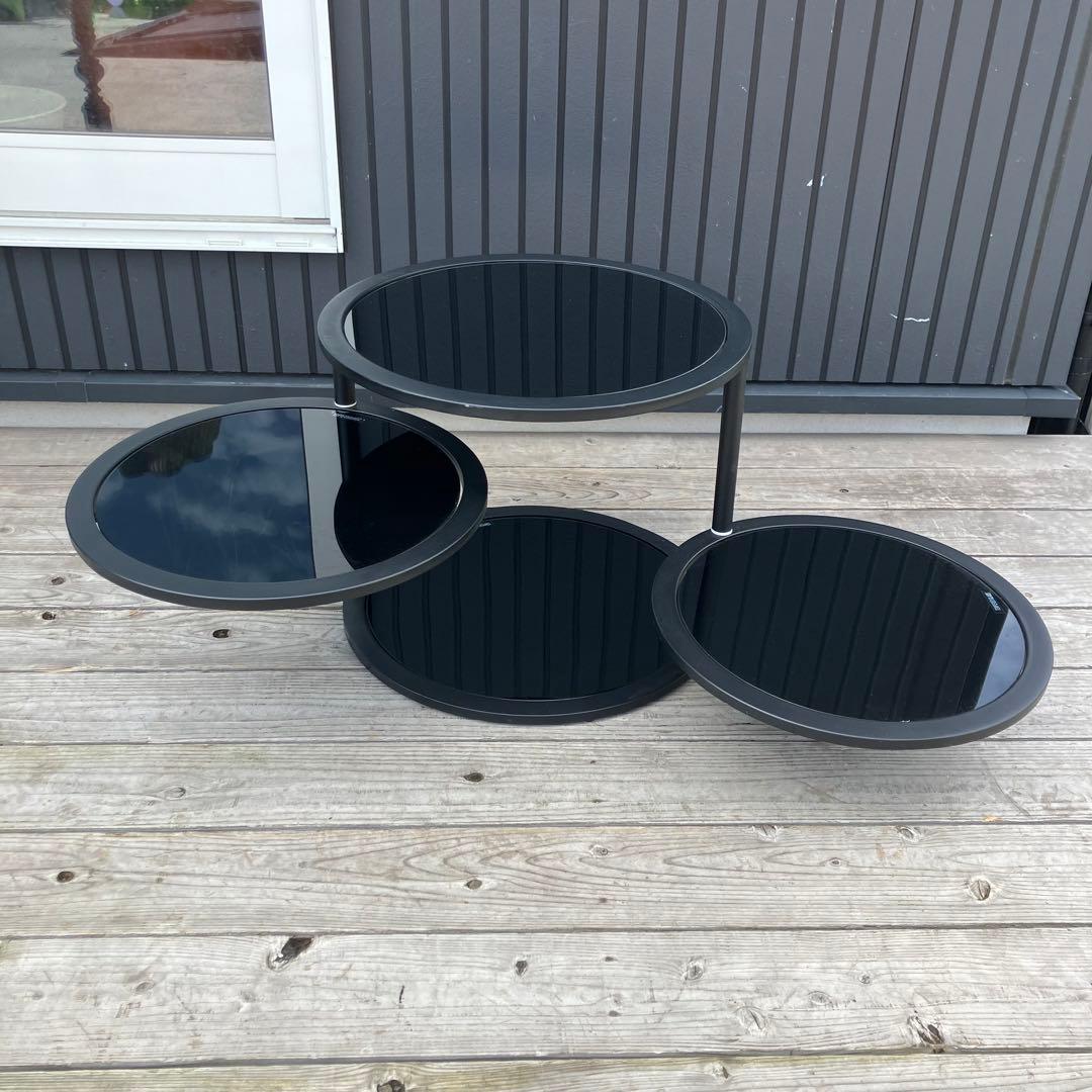 北欧レトロ ミッドセンチュリー 4段ラウンドテーブル ガラスサイドテーブル 全黒