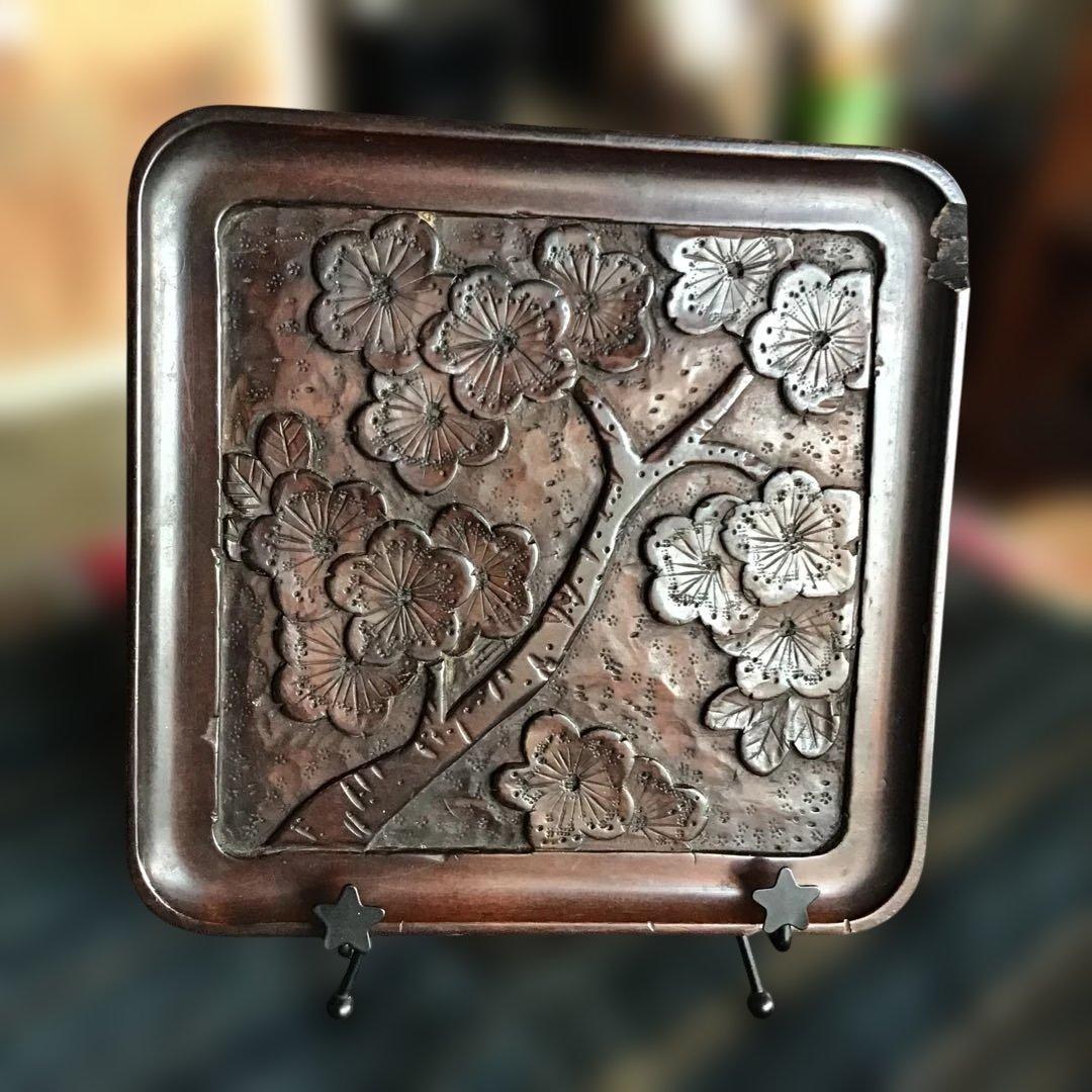 アンティーク　軽井沢彫り　盆　櫻