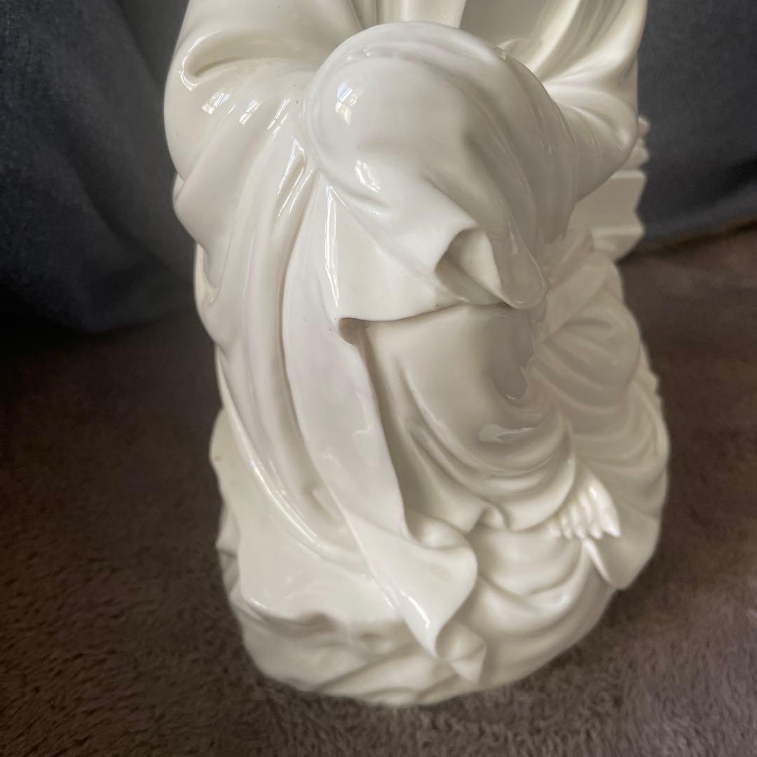 徳化窯白磁 細工彫り『白磁観音様』 仏教美術 高さ26cm ★時代物