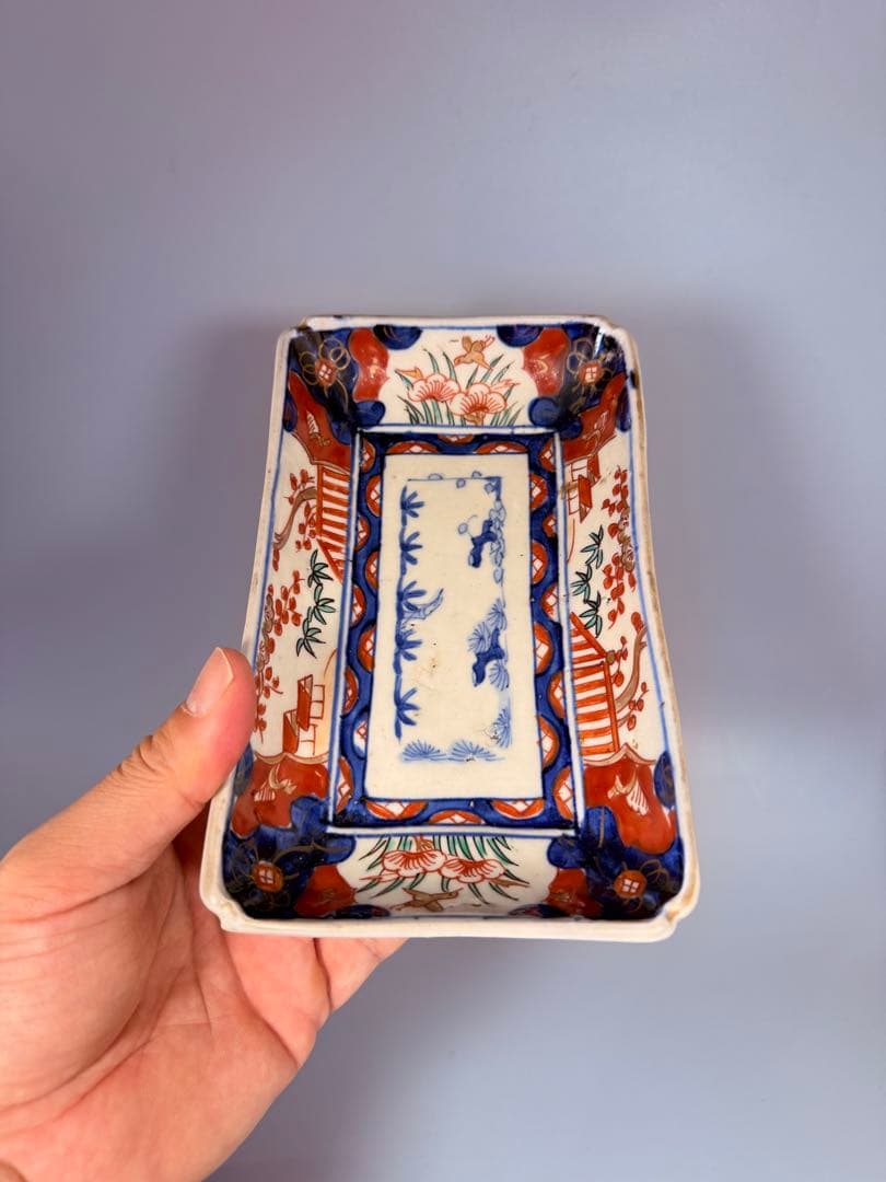 幕末～明治期　古伊万里　染錦手　松竹梅文様　長皿　特注高級桐箱付き　古器を楽しむ