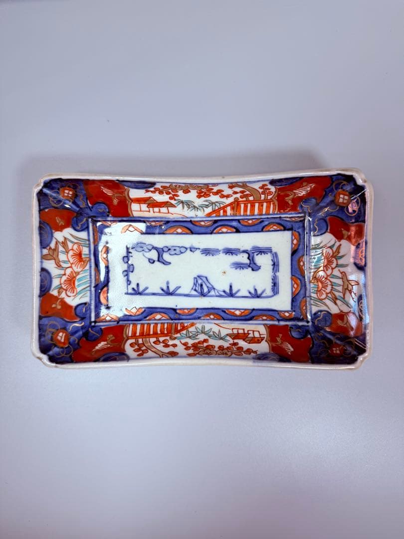 幕末～明治期　古伊万里　染錦手　松竹梅文様　長皿　特注高級桐箱付き　古器を楽しむ