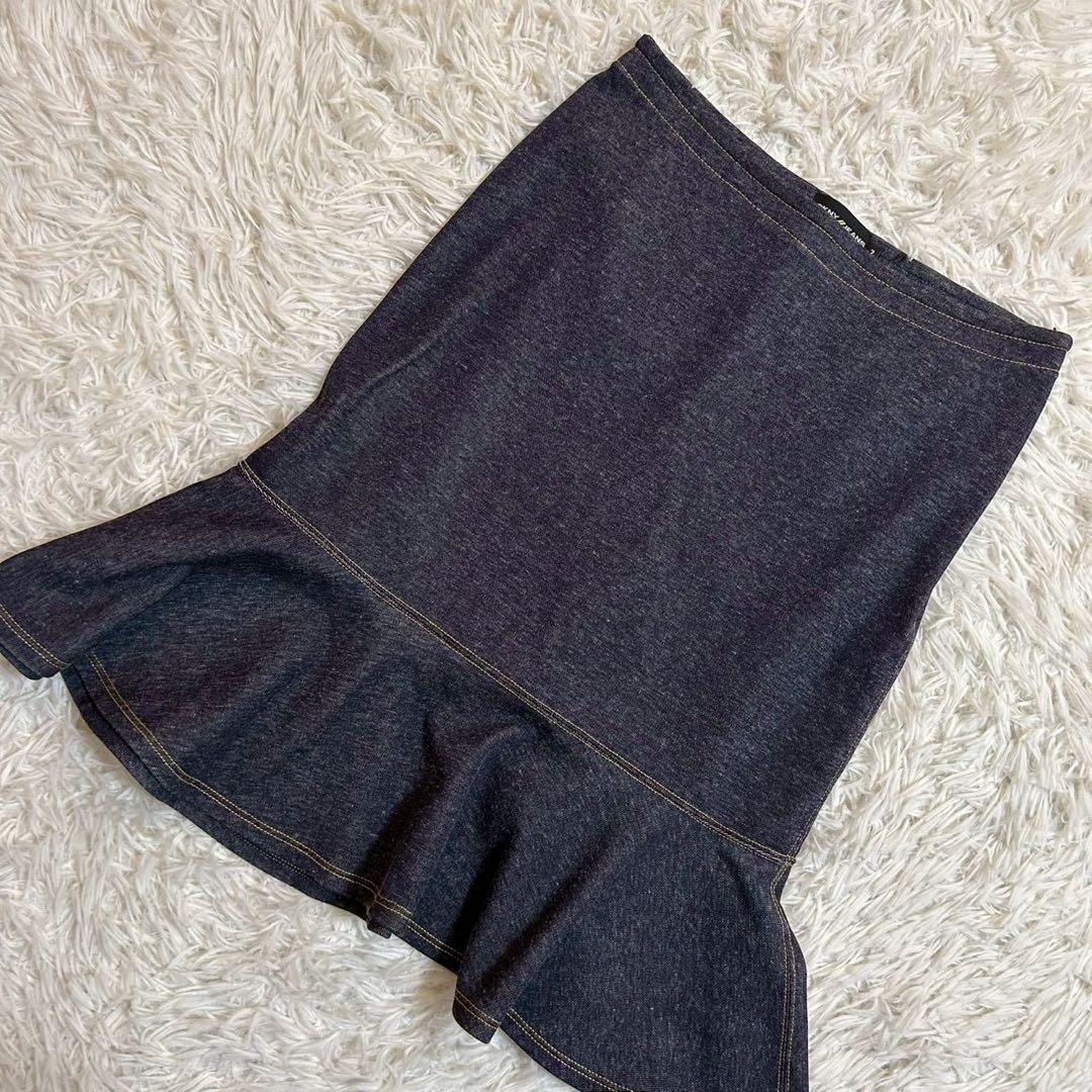 《良品》 DKNY 裾フリルスカート ブルー 2 可愛い オシャレ キレイめ