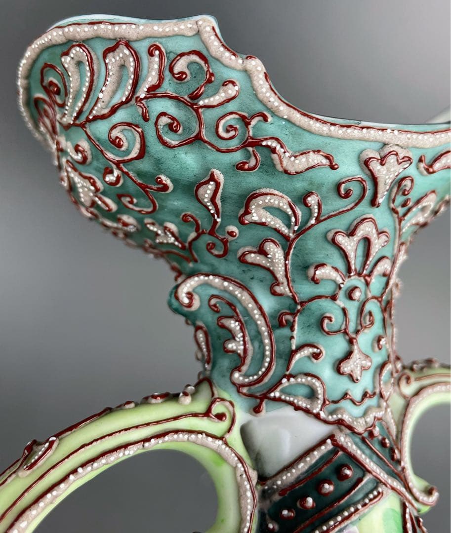 【美品】オールドニッポン ２２．２cm 花紋 一陳盛り花瓶 アールヌーボー様式