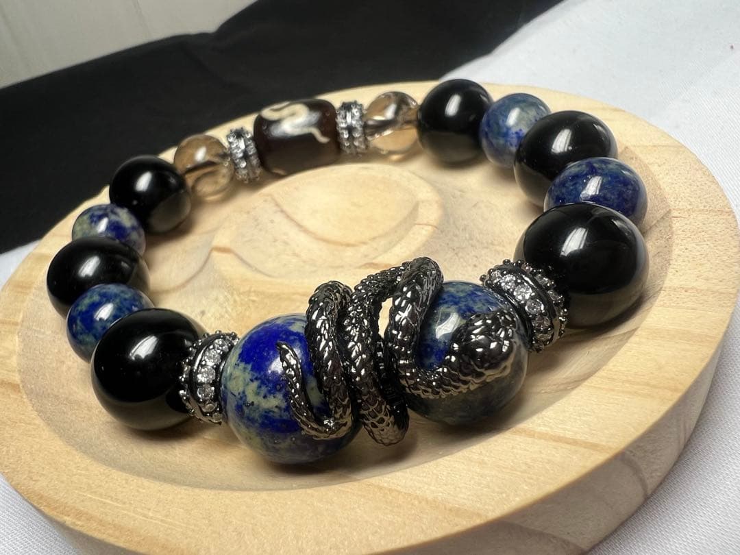 蛇パーツ&天珠で開運と鉄壁の守り⭐︎魔除け厄除け運気UPラピス&モリオン&スモーキ