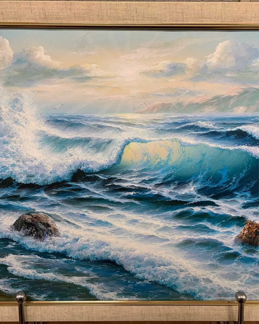 油彩　肉筆　波　海　油絵