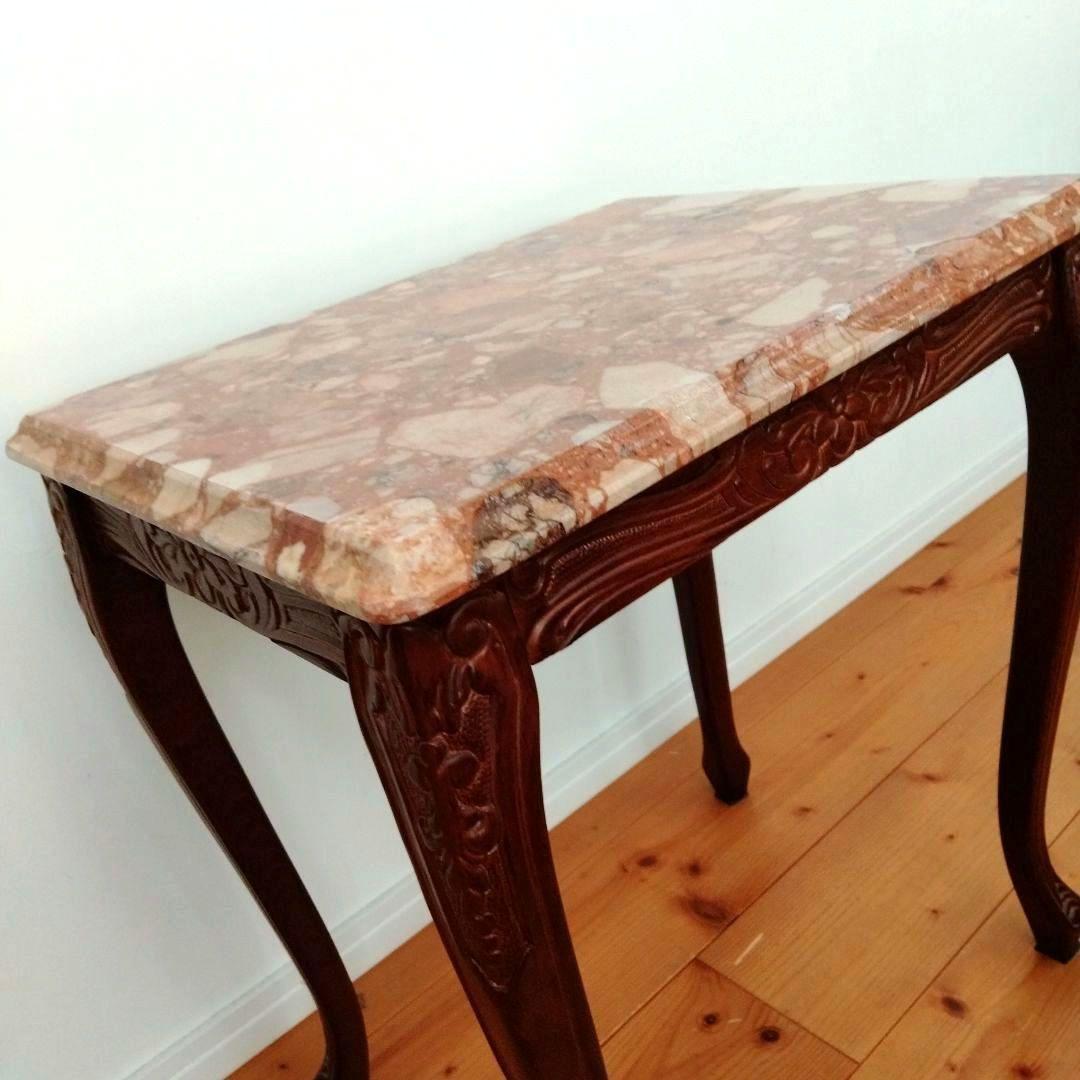 アンティーク大理石 サイドテーブル 猫足花彫刻