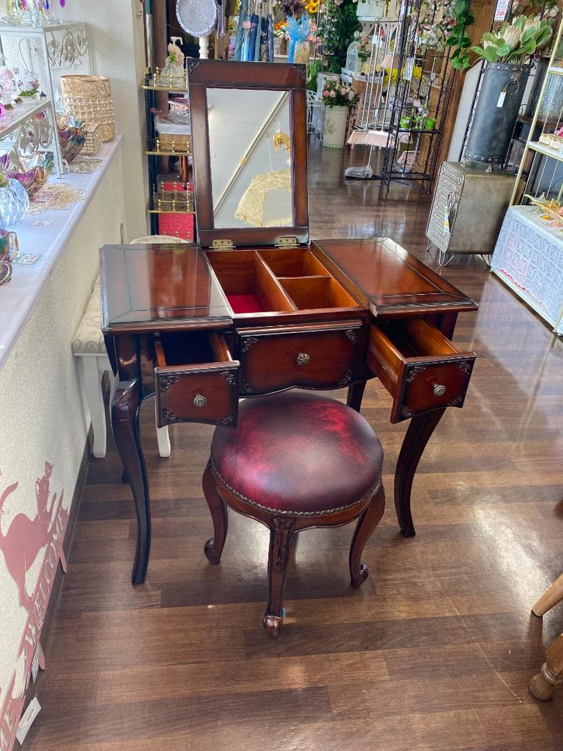 ミラーを閉じるとデスクになる 高級 ドレッサーデスク スリムドレッサー デスク