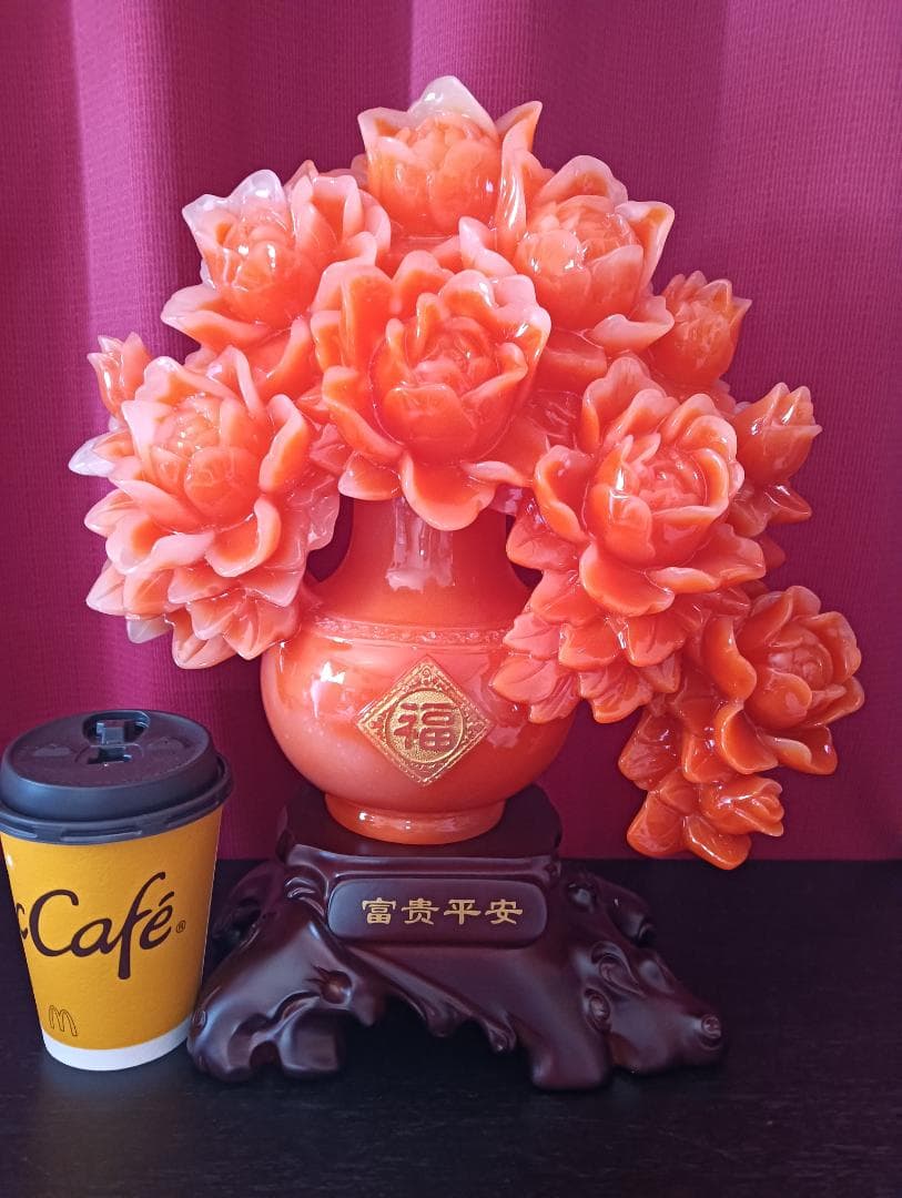 おすすめ！中国工芸品　牡丹の花置物　風水アイテム