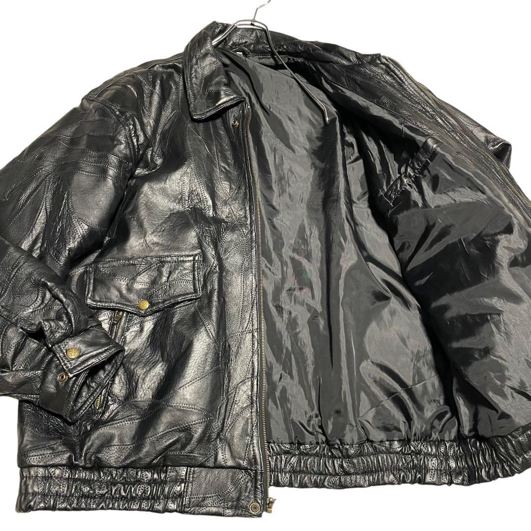 【大きいサイズ×刺繍】本革 リアルレザーシングルライダースジャケット 黒 3L