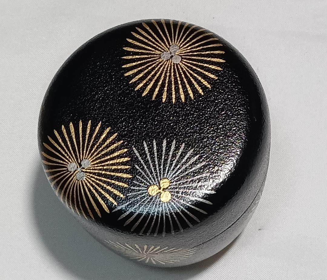 茶道具　加賀山中塗蒔絵師　筑城筑良作　叩塗唐松蒔絵中棗　超美品！！