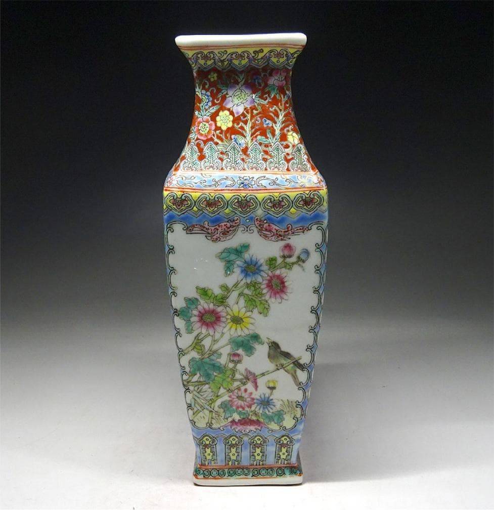 中国古玩 粉彩 花鳥図 花瓶 徳貴作 高約23cm 唐物 時代物 t71088