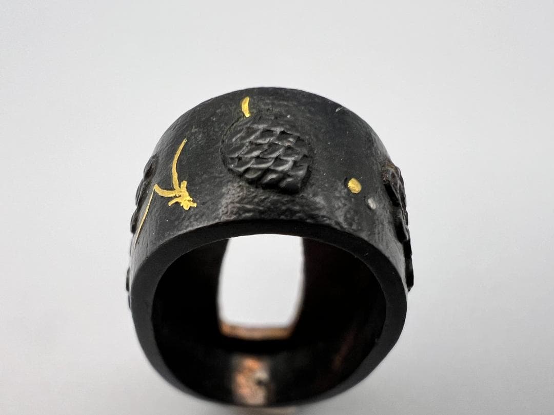 【海】江戸明治期　日本刀装具　花図　梅　松　金象嵌　縁頭　４点　骨董品　美術品