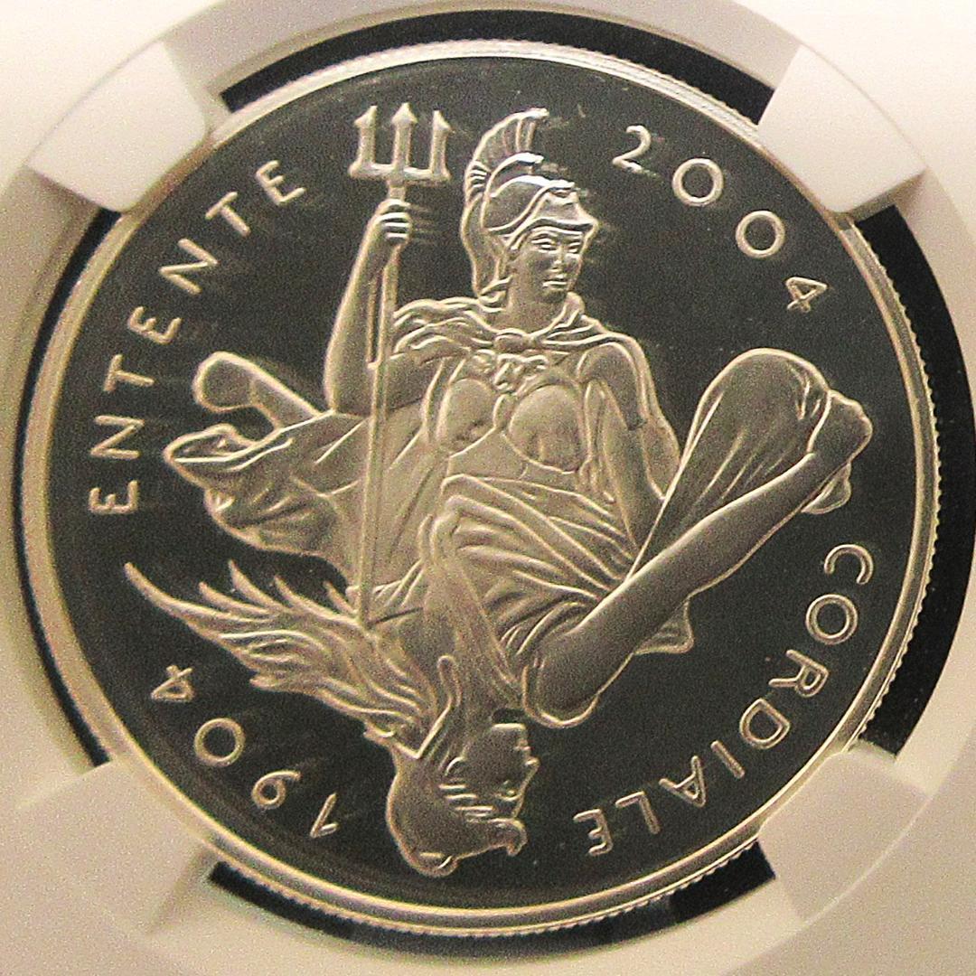 2004 イギリス 英仏協商 エリザベス2世 5ポンド銀貨 NGC 