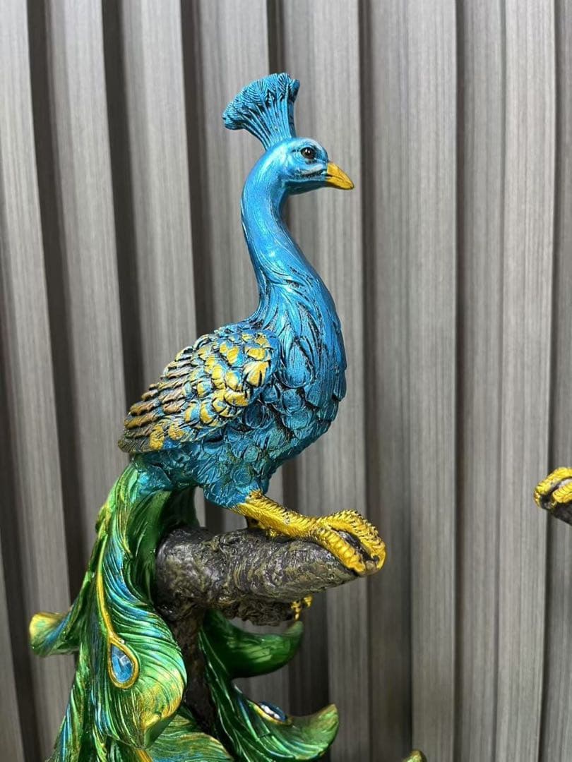 孔雀の置物 青と緑のグラデーション2個セット