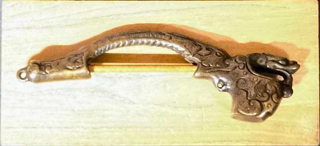 青銅文鎮　矢立　墨壺　旅文具　書道　手提　「瑞龍」　高藤鎮夫作