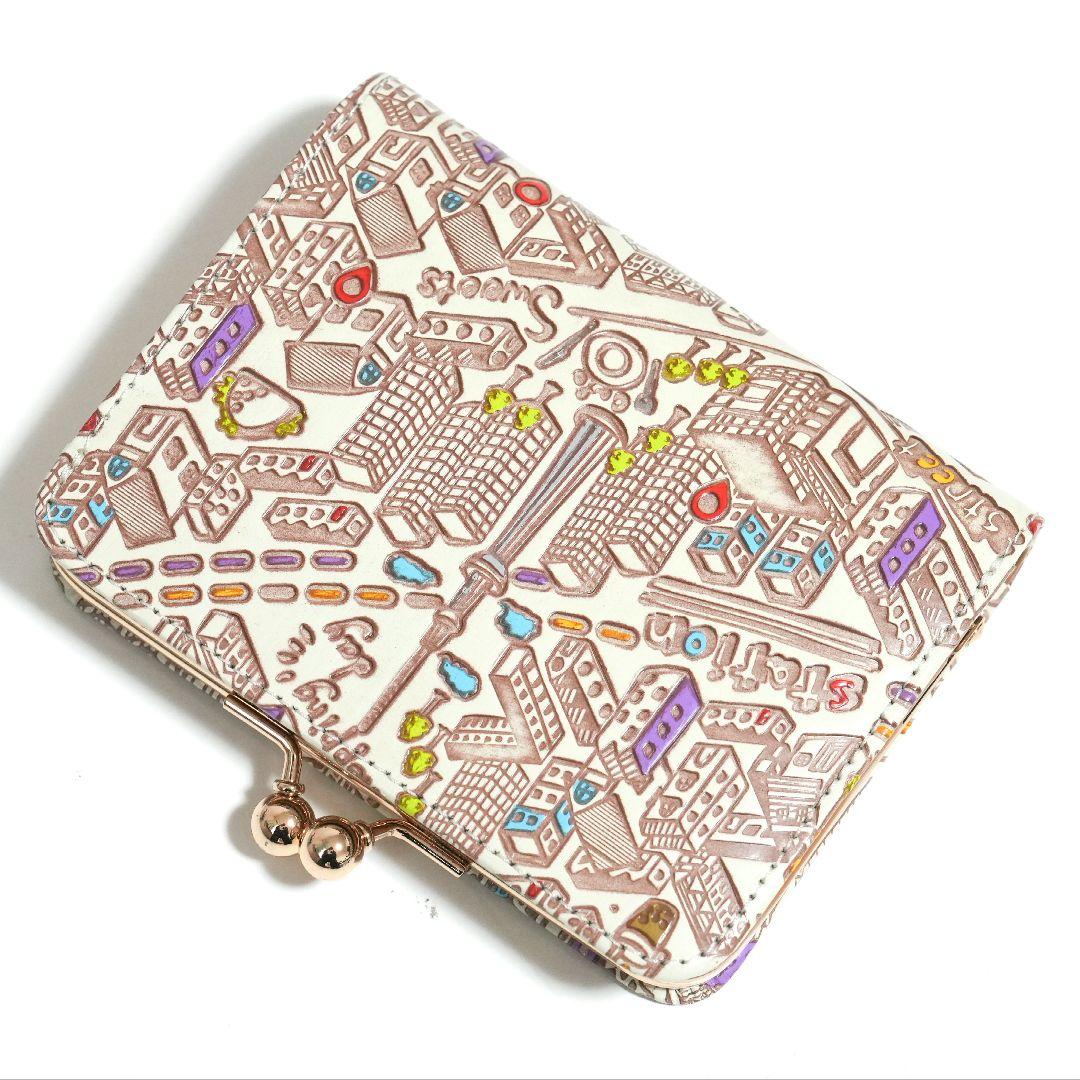 【未使用品】友禅文庫 マップ柄 がま口二つ折り財布 牛革 日本製