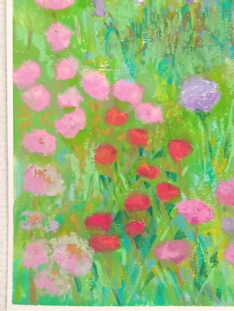 spring gardenオイルパステル原画　額付き