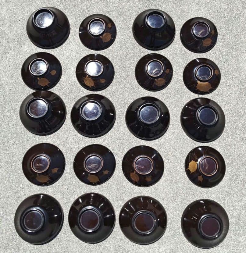 塗物　吸物椀　蓋付　亀模様　黒✕茶　10個