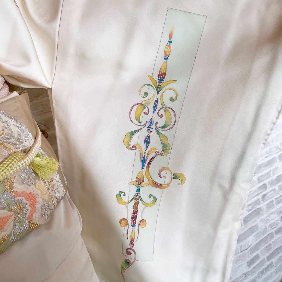 訪問着　フルセット　西洋柄　オフホワイト　金彩加工　着物　Q5