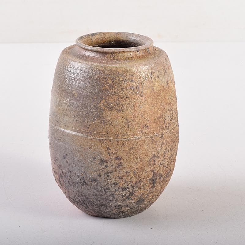 茶道具　備前焼　木村桃山作　茶入　袱紗付　共箱　V　R7875